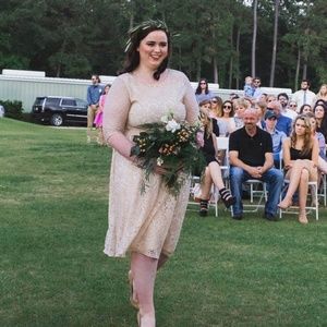 Melrose 3/4 Sleeve Fit Flare Champagne Lace Dress